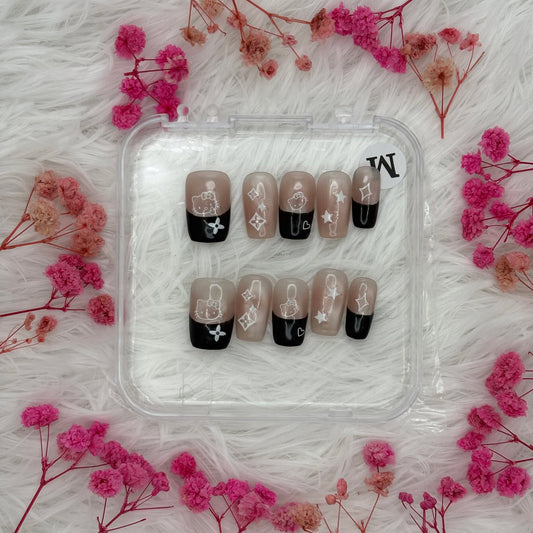 9-Kitty In Black Mood | Daily Wear Nails
