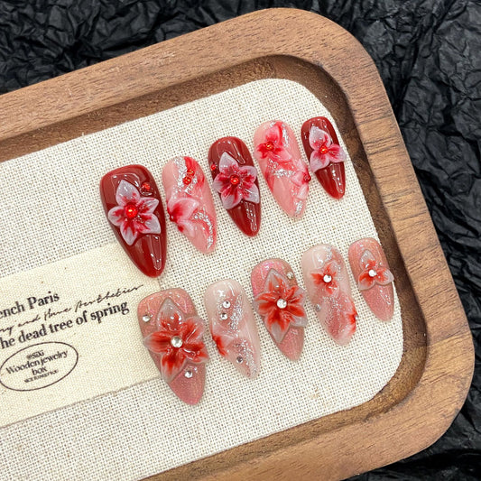 Crimson Petals | Premium Press-on Nails