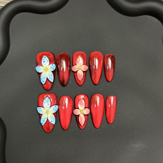 Scarlet Blossoms | Premium Press-on Nails